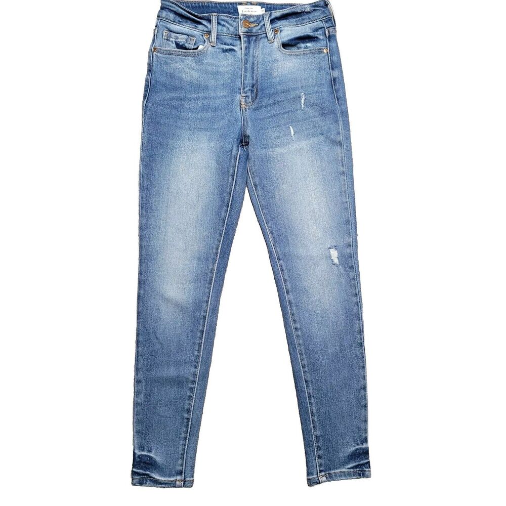 Bohme Jeans Women's 0/23 Blue Denim Skinny Ankle Light Wash Distressed